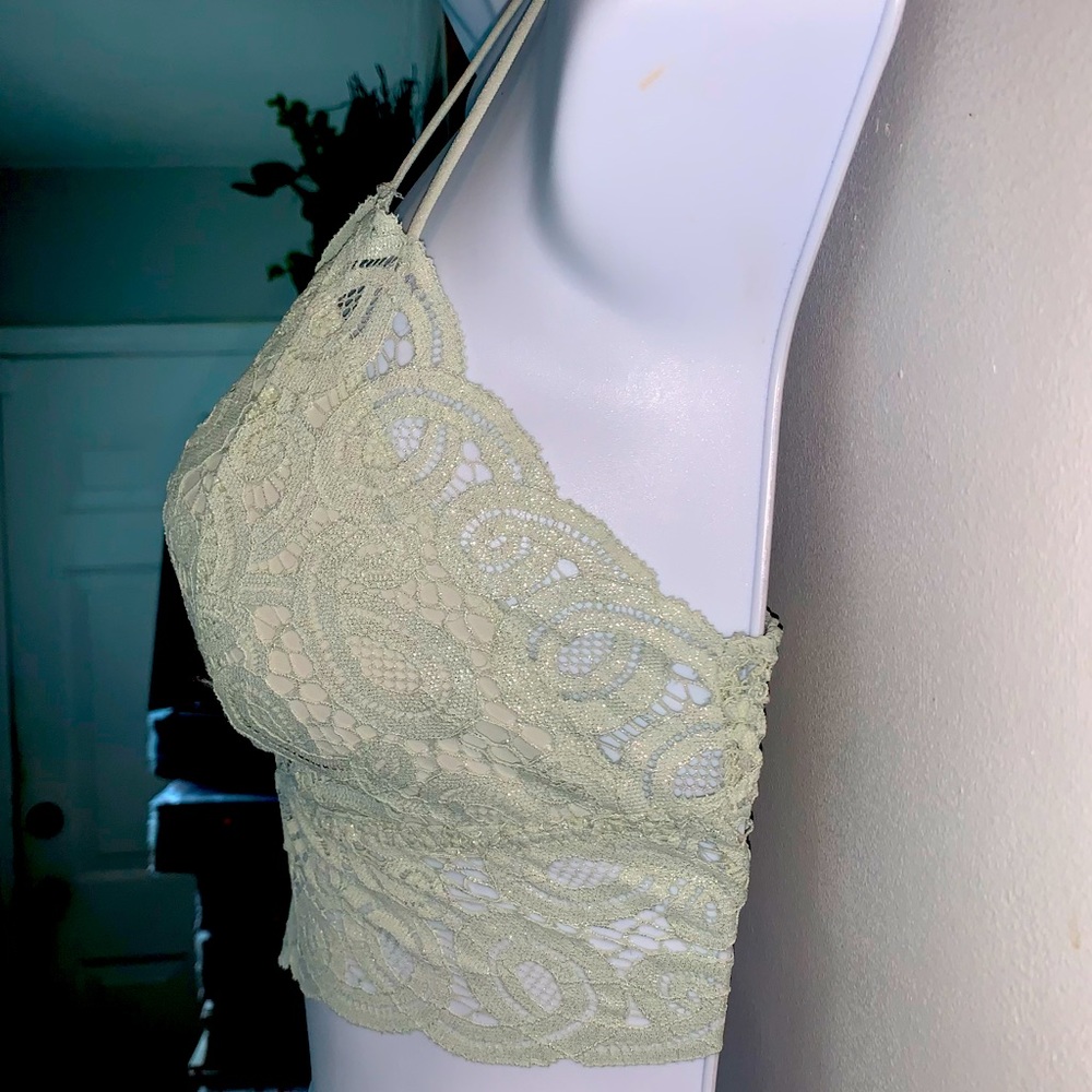 Victorias Secret PINK Lined & Smocked W/Crochet Lace Long Line Bralette NEW MED - Picture 3 of 7